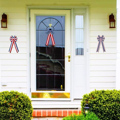 6 Pcs 4th of July Patriotic Wreath Bow Red White Blue Stripe Star Bow American Flag Bunting Bows Memorial Day Decoration for Indoor Outdoor Holiday Independence Day Decorations in Saudi Arabia