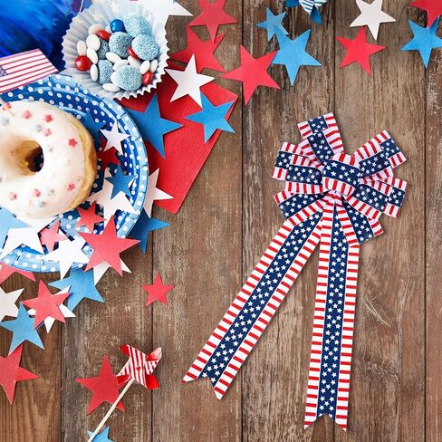 6 Pcs 4th of July Patriotic Wreath Bow Red White Blue Stripe Star Bow American Flag Bunting Bows Memorial Day Decoration for Indoor Outdoor Holiday Independence Day Decorations in Saudi Arabia