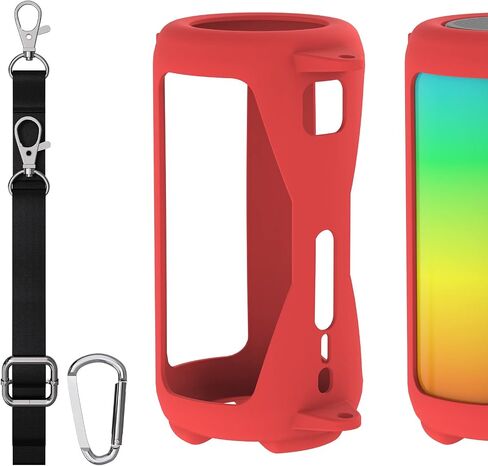 Geekria Silicone Speaker Case Cover Compatible with JBL Pulse 5 Case, Protective Soft Skin, Replacement Bluetooth Speakers Travel Carrying Sleeve with Keychain Hook with Shoulder Strap (Red) in Saudi Arabia