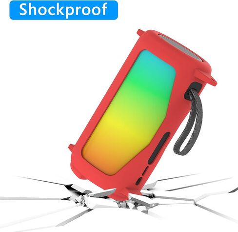 Geekria Silicone Speaker Case Cover Compatible with JBL Pulse 5 Case, Protective Soft Skin, Replacement Bluetooth Speakers Travel Carrying Sleeve with Keychain Hook with Shoulder Strap (Red) in Saudi Arabia