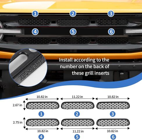 JeCar Front Grille Inserts Mesh Grill Frame Trim Covers Exterior Accessories Compatible with Ford Bronco 2021-2023, Matte Black in Saudi Arabia