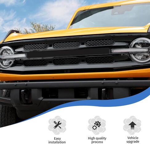 JeCar Front Grille Inserts Mesh Grill Frame Trim Covers Exterior Accessories Compatible with Ford Bronco 2021-2023, Matte Black in Saudi Arabia