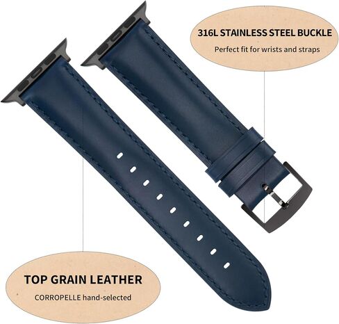 Watch Bands Compatible with Apple Watch 38mm 40mm 41mm 42mm 44mm 45mm 49mm, Top Grain Leather Replacement Straps Compatible with all iWatch Series 9 8 7 6 5 4 3 2 1 SE SE2 Ultra Ultra2 in Saudi Arabia