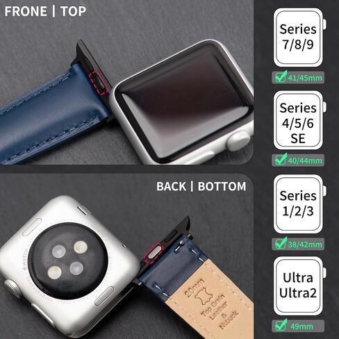 Watch Bands Compatible with Apple Watch 38mm 40mm 41mm 42mm 44mm 45mm 49mm, Top Grain Leather Replacement Straps Compatible with all iWatch Series 9 8 7 6 5 4 3 2 1 SE SE2 Ultra Ultra2 in Saudi Arabia