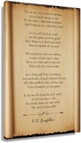 Verse Wall Art Poem Framed Wall Decor Canvas Modern Vintage Psalm Of Life Longfellow Poster For Home Decor Inspirational Quotes Art Painting Pictures Prints Framed (12x18 inch) in Saudi Arabia