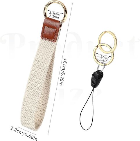 Key Wristlet with Lanyard - Tranquil Beige Key Chain Holder Stretchy Woven Keychain Wristlet Strap for Car Keys Id Badges Card Wallet, Stylish Accessory for Women and Men in Saudi Arabia
