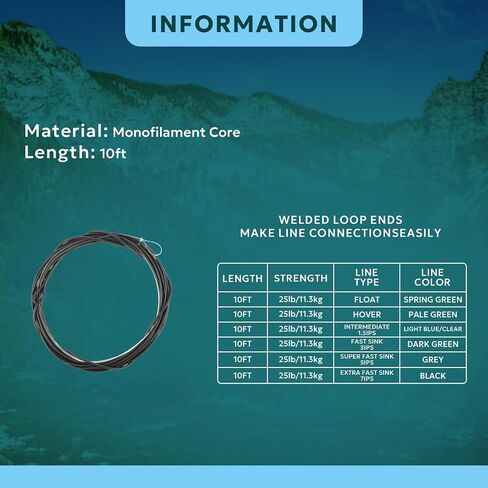 SF Fly Fishing Polyleader Monofilament Core Leader Line Fly Line for 7' Trout and 10' Salmon Poly Leader 7FT/10FT Float Hover Intermediate 3/5/7IPS in Kuwait