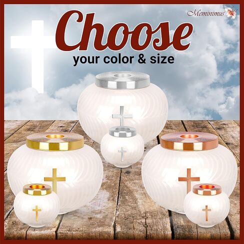 Urns for Human Ashes Adult Female or Adult Male - Cremation Urns for Adult Ashes up to 60 Cubic Inches, Aluminum Ashes Urn with Cross Design, Burial Urn & Funeral Urn - Small, White & Gold in Saudi Arabia