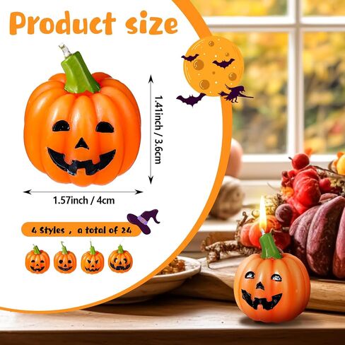 MTLEE 24 Pcs Halloween Ghost Pumpkin Candles Scented Spooky Candles Halloween Cute Tabletop Decor Wax Pumpkin Fun Scary Face Mini Birthday Candle for Home Halloween Decor in Saudi Arabia