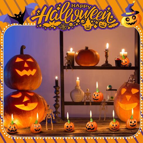 MTLEE 24 Pcs Halloween Ghost Pumpkin Candles Scented Spooky Candles Halloween Cute Tabletop Decor Wax Pumpkin Fun Scary Face Mini Birthday Candle for Home Halloween Decor in Saudi Arabia