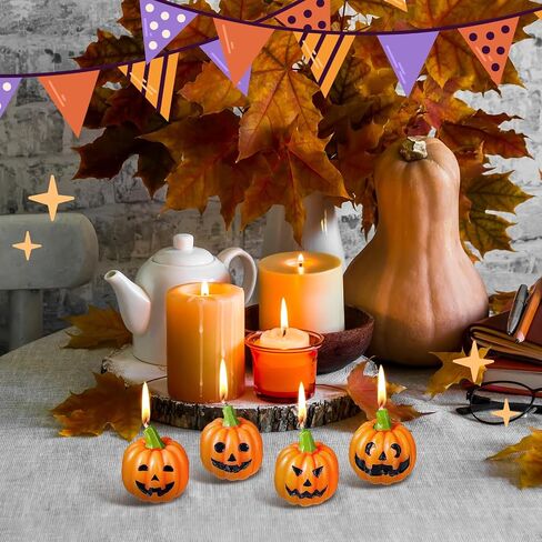 MTLEE 24 Pcs Halloween Ghost Pumpkin Candles Scented Spooky Candles Halloween Cute Tabletop Decor Wax Pumpkin Fun Scary Face Mini Birthday Candle for Home Halloween Decor in Saudi Arabia