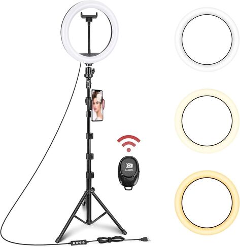 Ring Light, LP 10" Selfie Ring Light with Adjustable Tripod Stand and Phone Holder, Dimmable Led Ring Light for Photography/Live Stream/Make UpYouTube Video, Compatible with iPhone & Android Phone in Saudi Arabia