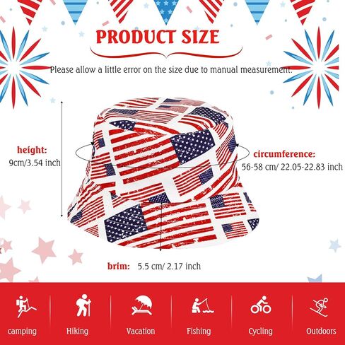 Zhanmai 4 Pcs American Flag Bucket Hat Beach Fisherman Hats Double Side Patriotic Bucket Hat Independence Day Fishing Hat for Women Teens Travel Summer Outdoor in Saudi Arabia