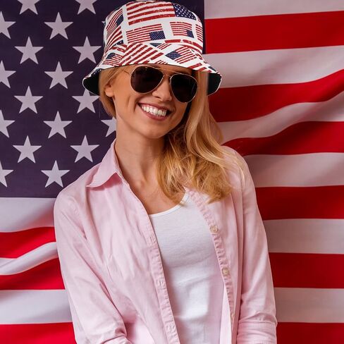 Zhanmai 4 Pcs American Flag Bucket Hat Beach Fisherman Hats Double Side Patriotic Bucket Hat Independence Day Fishing Hat for Women Teens Travel Summer Outdoor in Saudi Arabia