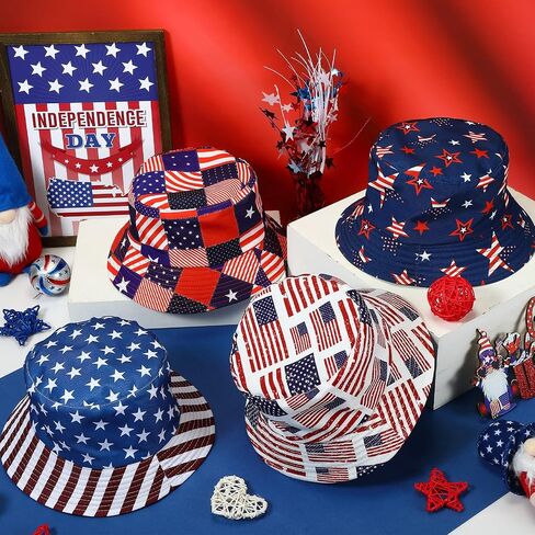 Zhanmai 4 Pcs American Flag Bucket Hat Beach Fisherman Hats Double Side Patriotic Bucket Hat Independence Day Fishing Hat for Women Teens Travel Summer Outdoor in Saudi Arabia