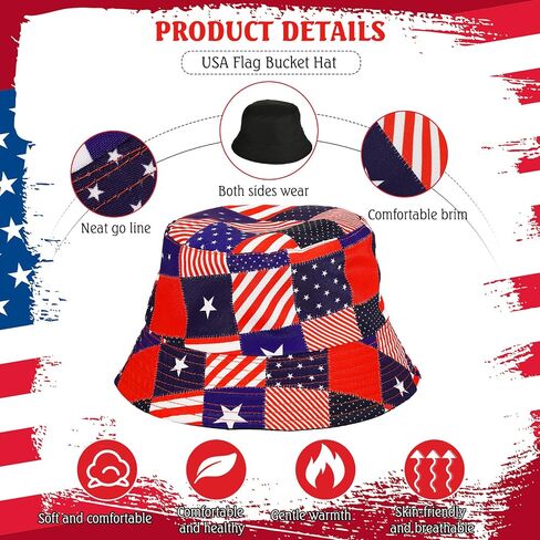 Zhanmai 4 Pcs American Flag Bucket Hat Beach Fisherman Hats Double Side Patriotic Bucket Hat Independence Day Fishing Hat for Women Teens Travel Summer Outdoor in Saudi Arabia