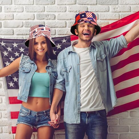 Zhanmai 4 Pcs American Flag Bucket Hat Beach Fisherman Hats Double Side Patriotic Bucket Hat Independence Day Fishing Hat for Women Teens Travel Summer Outdoor in Saudi Arabia