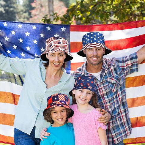 Zhanmai 4 Pcs American Flag Bucket Hat Beach Fisherman Hats Double Side Patriotic Bucket Hat Independence Day Fishing Hat for Women Teens Travel Summer Outdoor in Saudi Arabia