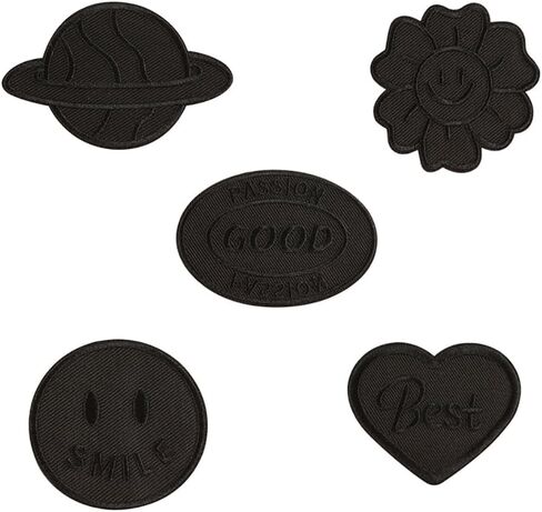 5Pcs of Torn Hole Repair Stickers with English Letters, Armbands, Sewing Cloth Labels, self-Adhesive Embroidery Stickers, DIY Denim Jacket Patches, Cloth Stickers (Black Package A), cixiu001 in Saudi Arabia