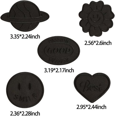 5Pcs of Torn Hole Repair Stickers with English Letters, Armbands, Sewing Cloth Labels, self-Adhesive Embroidery Stickers, DIY Denim Jacket Patches, Cloth Stickers (Black Package A), cixiu001 in Saudi Arabia