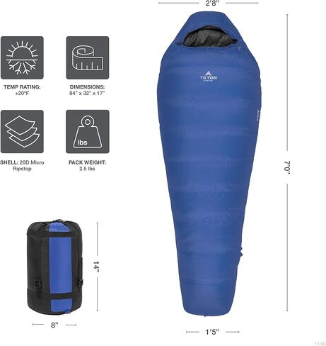 TETON Sports ALTOS، حقيبة نوم 20 درجة و0 درجة للبالغين، حقيبة نوم دافئة خفيفة الوزن للمومياء للتخييم والمشي لمسافات طويلة وحقائب الظهر in Kuwait