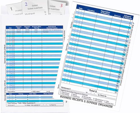 12 Pack Blue Large Business Receipts & Expense Organizer Envelopes for Expense Tracker and Storing Receipts-The Front Detail is Expense Ledger to Record Business Expenses, Mileage Records on Back in Saudi Arabia