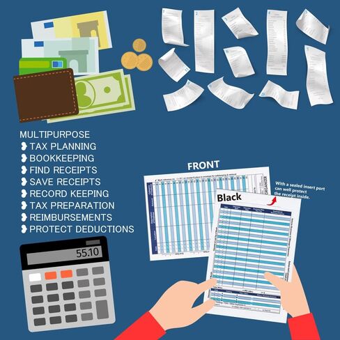 12 Pack Blue Large Business Receipts & Expense Organizer Envelopes for Expense Tracker and Storing Receipts-The Front Detail is Expense Ledger to Record Business Expenses, Mileage Records on Back in Saudi Arabia