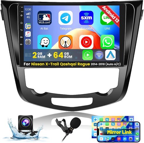 Roinvou 2+64G Android CarPlay Stereo for Nissan X-Trail Qashqai Rogue 2014-2018 (Auto A/C), Built-in Wireless CarPlay with Android Auto, 10.1'' Touch Screen in-Dash GPS Navi Support Mirror Link WiFi in Saudi Arabia