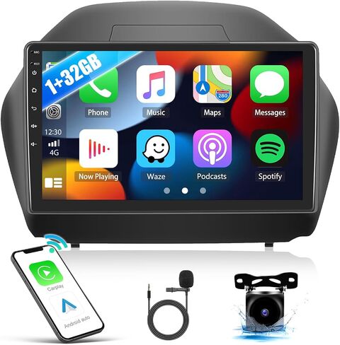 راديو ستيريو للسيارة 1+32 جيجابايت لسيارة Hyundai Tucson 2010-2015 مع Carplay اللاسلكي Android Auto Touch Screen راديو السيارة بلوتوث مع نظام تحديد المواقع والملاحة HiFi WiFi FM RDS + كاميرا احتياطية AHD in Saudi Arabia