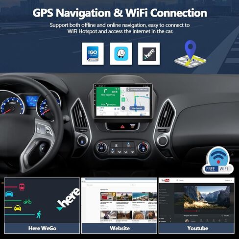 راديو ستيريو للسيارة 1+32 جيجابايت لسيارة Hyundai Tucson 2010-2015 مع Carplay اللاسلكي Android Auto Touch Screen راديو السيارة بلوتوث مع نظام تحديد المواقع والملاحة HiFi WiFi FM RDS + كاميرا احتياطية AHD in Saudi Arabia