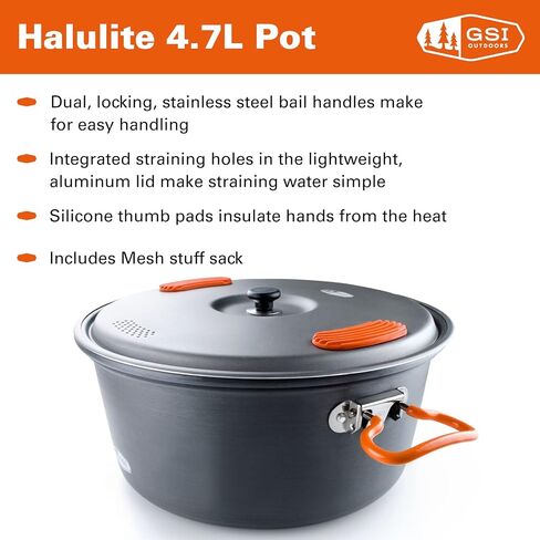 GSI Outdoors Halulite Aluminum Pot, Lightweight Hard Anodized Aluminum Camp & Backpacking Cookware with Lid & Folding Handle in Kuwait