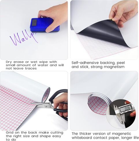 مجموعة ورق الاتصال بالسبورة البيضاء المغناطيسية، 47.2 بوصة × 23.6 بوصة، لوحة بيضاء كبيرة قابلة للتقشير والعصا للمسح الجاف للثلاجة والجدار، ملصق سبورة بيضاء قابل للإزالة مع ملصقات مغناطيسية in Kuwait