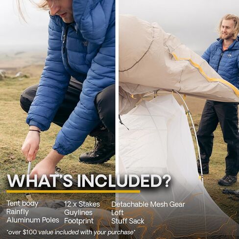 Featherstone Backpacking Tents for Camping & Hiking 1-2 Person | Lightweight, Waterproof, 3-Season, Compact, Dual-Layer - Includes Footprint, Stakes, Repair Splint, & Mesh Gear Loft in Saudi Arabia