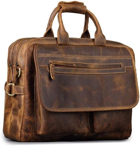 Vintage Buffalo Hide Office Briefcase 17 Inch Laptop Bag, Mens Messenger Shoulder Bags, College School Satchel Handbag in Saudi Arabia