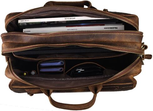 Vintage Buffalo Hide Office Briefcase 17 Inch Laptop Bag, Mens Messenger Shoulder Bags, College School Satchel Handbag in Saudi Arabia