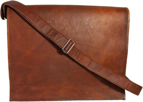 Leather Flap Messenger Laptop Bag Padded Compartment Padded Back Square Satchel in Saudi Arabia
