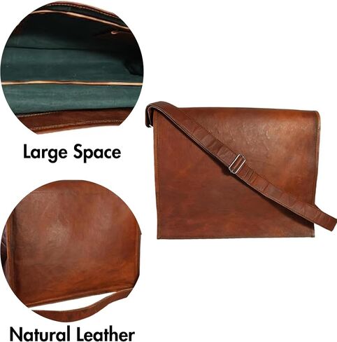 Leather Flap Messenger Laptop Bag Padded Compartment Padded Back Square Satchel in Saudi Arabia