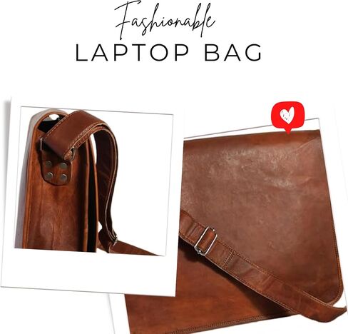 Leather Flap Messenger Laptop Bag Padded Compartment Padded Back Square Satchel in Saudi Arabia