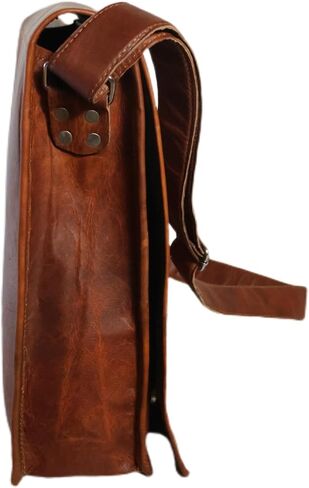 Leather Flap Messenger Laptop Bag Padded Compartment Padded Back Square Satchel in Saudi Arabia