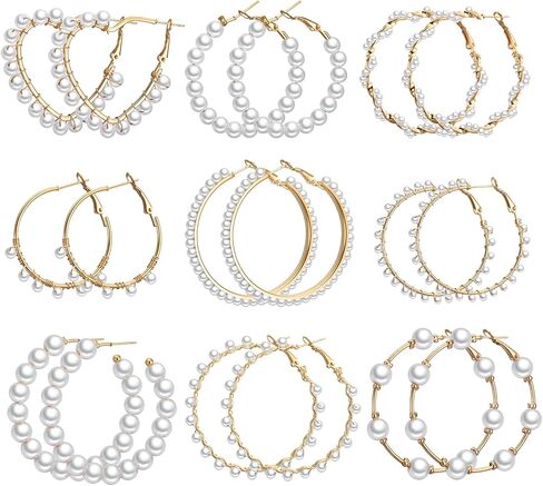 Faux Pearl Hoop Earrings for Women Lightweight Open Large Circle Heart Dangle Drop Open Huge Earrings Artificial Pearl Beaded Earrings Brides Jewelry in Saudi Arabia