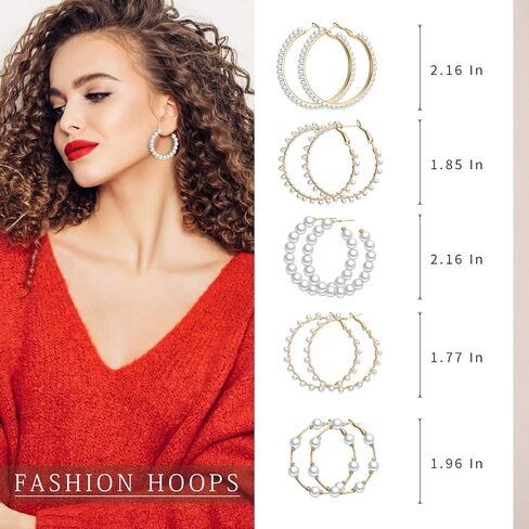 Faux Pearl Hoop Earrings for Women Lightweight Open Large Circle Heart Dangle Drop Open Huge Earrings Artificial Pearl Beaded Earrings Brides Jewelry in Saudi Arabia