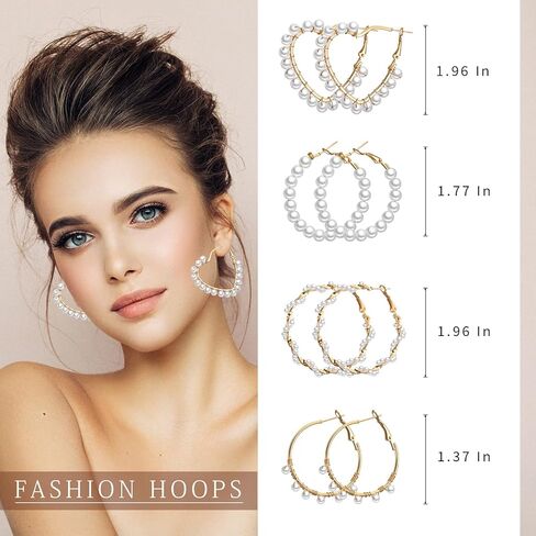 Faux Pearl Hoop Earrings for Women Lightweight Open Large Circle Heart Dangle Drop Open Huge Earrings Artificial Pearl Beaded Earrings Brides Jewelry in Saudi Arabia