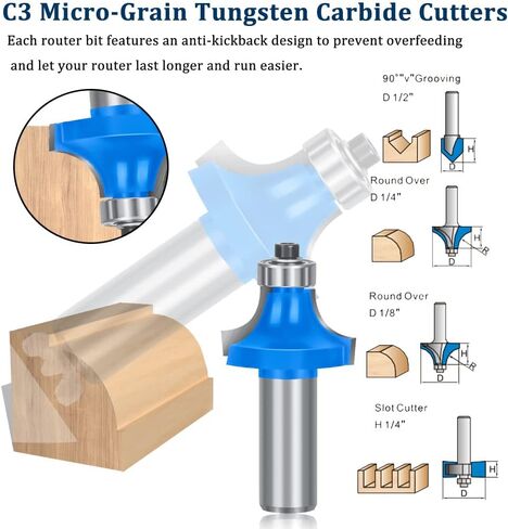 TAIWAIN 1/2 شانك راوتر بت مجموعة 43 قطعة، مستديرة فوق لوحة باب خزانة السكك الحديدية وبتات راوتر ستايل، أداة طحن الخشب، أداة قطع اللسان الأخدود للأعمال الخشبية (R-T05) in Kuwait