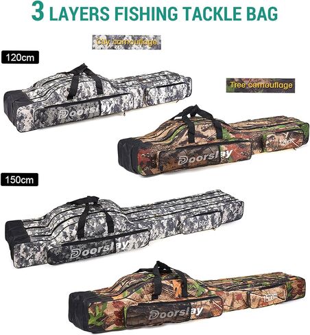 doorlay Fishing Bag Portable Folding Fishing Tackle Storage Bags Oxford Fishing Rod Case Fishing Pole Bag Carry Organizer Outdoor Waterproof for Fishing Camping Hiking Traveling in Kuwait