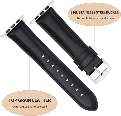 Watch Bands Compatible with Apple Watch 38mm 40mm 41mm 42mm 44mm 45mm 49mm, Top Grain Leather Replacement Straps Compatible with all iWatch Series 9 8 7 6 5 4 3 2 1 SE SE2 Ultra Ultra2 in Saudi Arabia