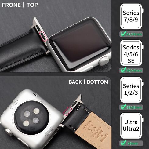Watch Bands Compatible with Apple Watch 38mm 40mm 41mm 42mm 44mm 45mm 49mm, Top Grain Leather Replacement Straps Compatible with all iWatch Series 9 8 7 6 5 4 3 2 1 SE SE2 Ultra Ultra2 in Saudi Arabia