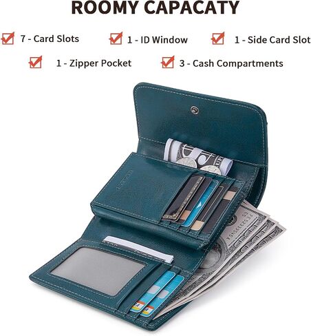 HKCLUF Small Wallets for Women RFID Blocking Wallets Bifold Leather Wallets Ladies Card Holder Zip Coin Purse With ID Window(darkblue) in Saudi Arabia
