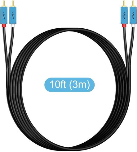 كابل صوت ستيريو J&D 2 RCA M/M، سلك صوت مساعد 2RCA ذكر إلى 2RCA ذكر للمسرح المنزلي، HDTV، مكبرات الصوت، أنظمة هاي فاي، مكبرات صوت كابل صوت RCA مطلي بالذهب، 3 أقدام in Kuwait
