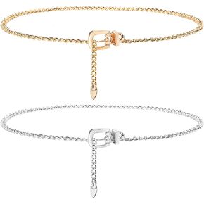 حزام سلسلة واسط للنساء: 2 قطعة حزام معدني مكتنز حزام سلسلة فضي ذهبي لفستان الجينز in Kuwait