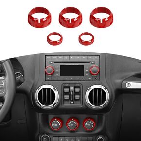 RT-TCZ for Jeep JK Radio Audio AC Knob Cover Trim Ring Red for Jeep Wrangler JK 2011-2017 Compass 2010-2016 Patriot 2011-2016 Red Interior Accessories 5pcs